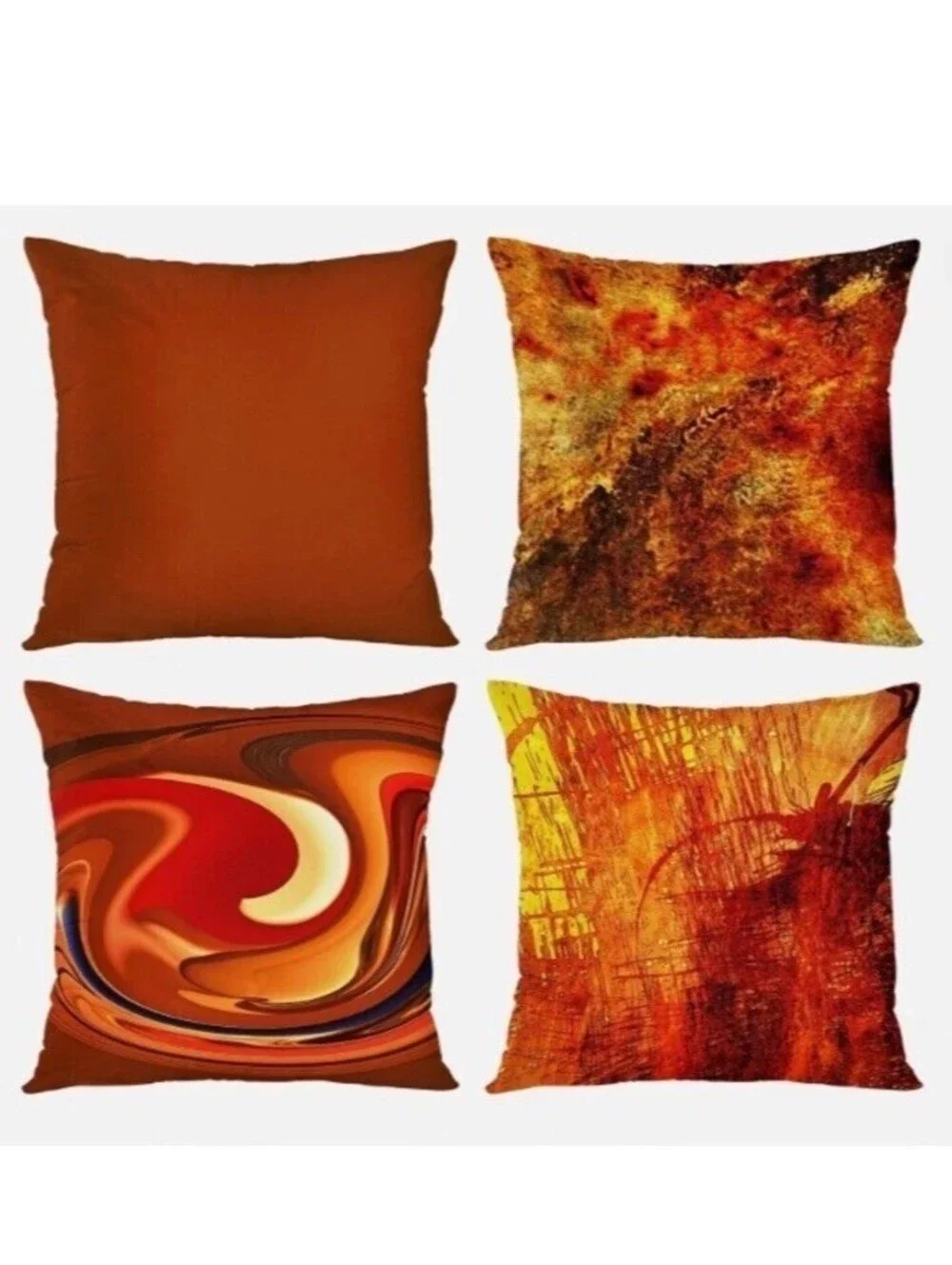 Set of 4 Emvency Burnt Orange Abstract Pillow Covers 18” Tan Red Boho